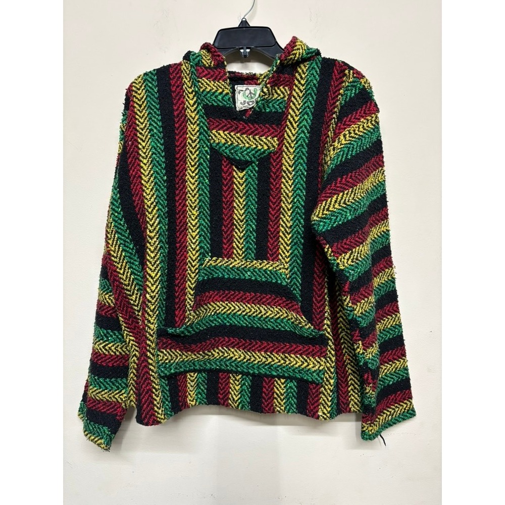 Baja Joe Youth Medium Rasta Stripe Baja Hoodie‎ Pullover Knit Sweatshirt Hippie